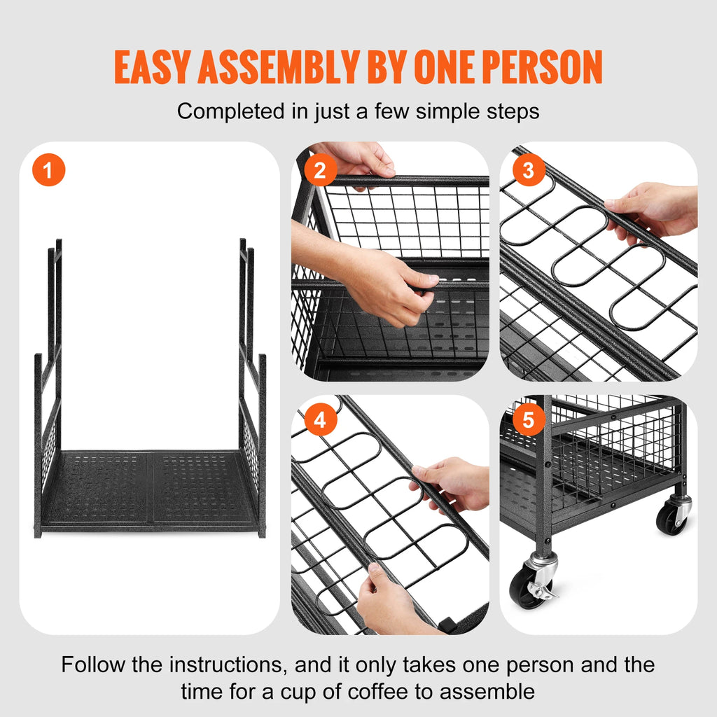 16 Slots Garden Tool Organizer Tower Rack with Hooks Wheels Long-Handled Rake Holder for Garage Storage