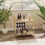 2-Tier Home Dining Room Bar Serving Cart on Lockable Wheels
