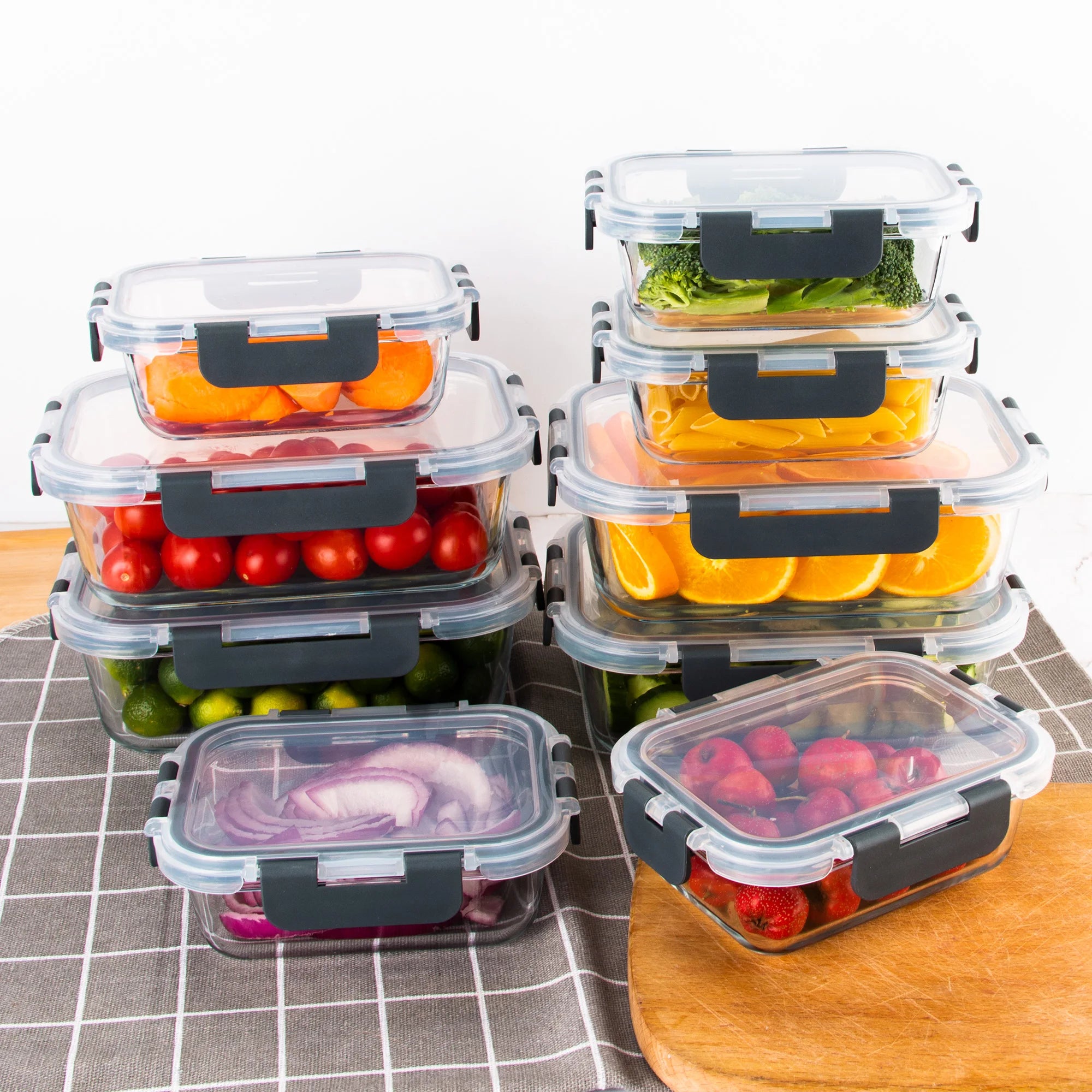 8-Piece Glass Food Storage Containers Set, BPA-Free, Leakproof, Microwave & Oven Safe, 6 Sizes, Borosilicate Glass Lock Lid