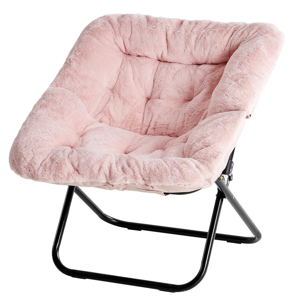 28IN Cozy Saucer Chair With Soft Faux Fur Folding Metal Frame
