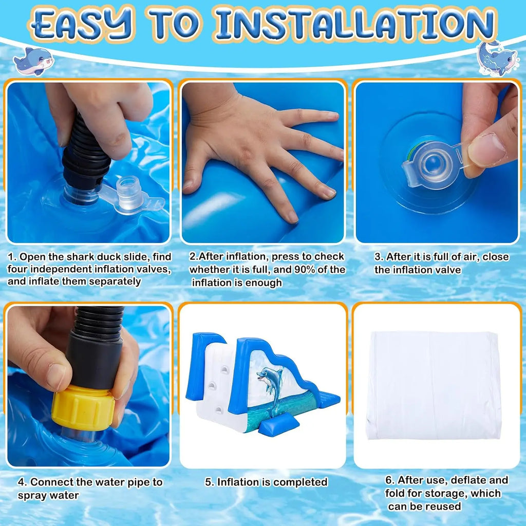 125-Inch Extra-Long Inflatable Dolphin Pool Slide for Summer Swimming Fun, Play Toy for Adults
