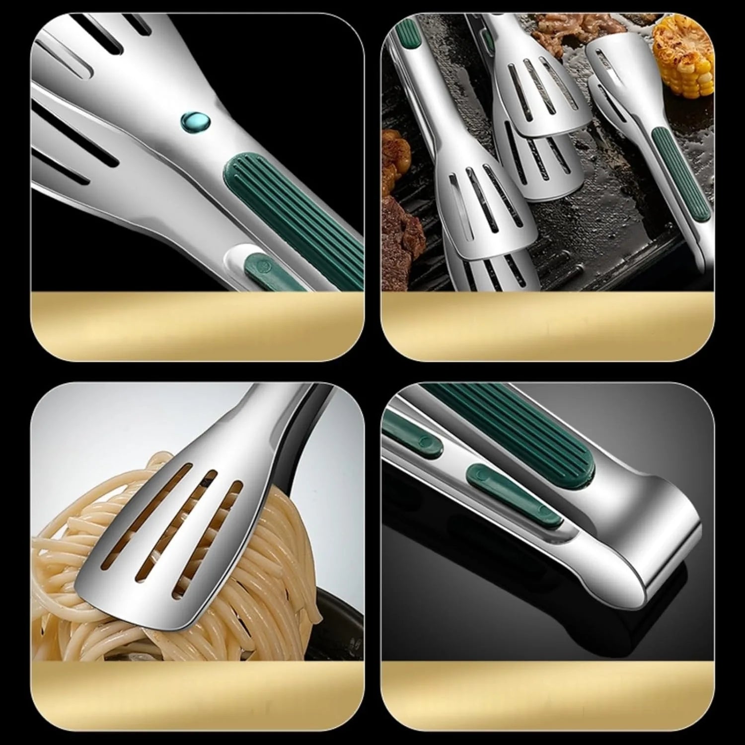 2pcs Outdoor Bbq Tong Set Multi-function Stainless Steel Cooking Tongs for Grilling Steak, Bread, and Buffet