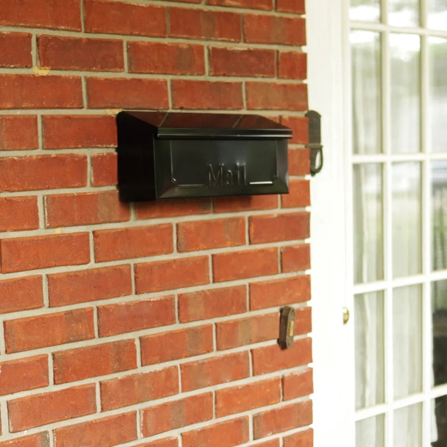 Townhouse galvanized steel small wall-mount mailbox in black for residential outdoor use with rust-resistant finish