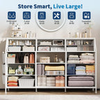 14 Drawer Dresser with Wooden Top, Large Storage Cabinet with Metal Frame