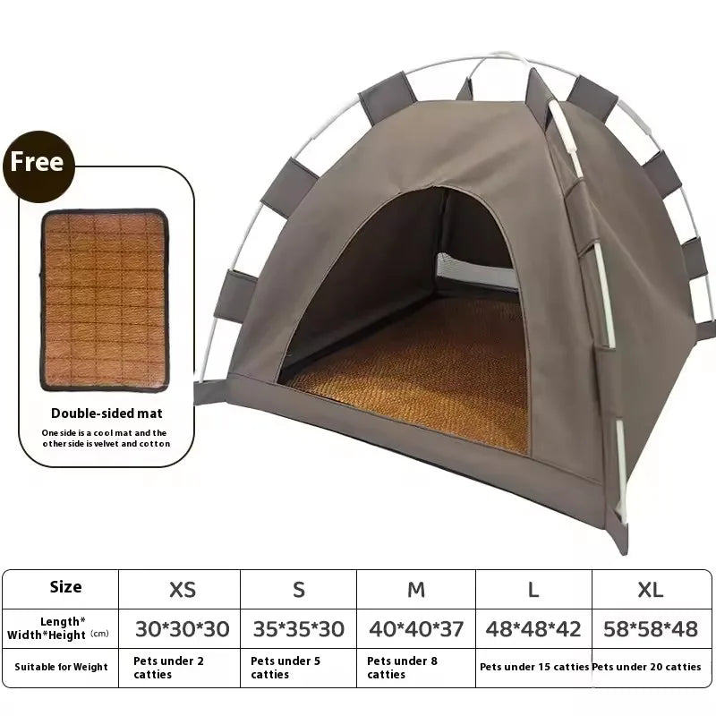 Portable Cat Tent Bed Breathable Oxford Pet House with Double-sided Mat Summer Cooling