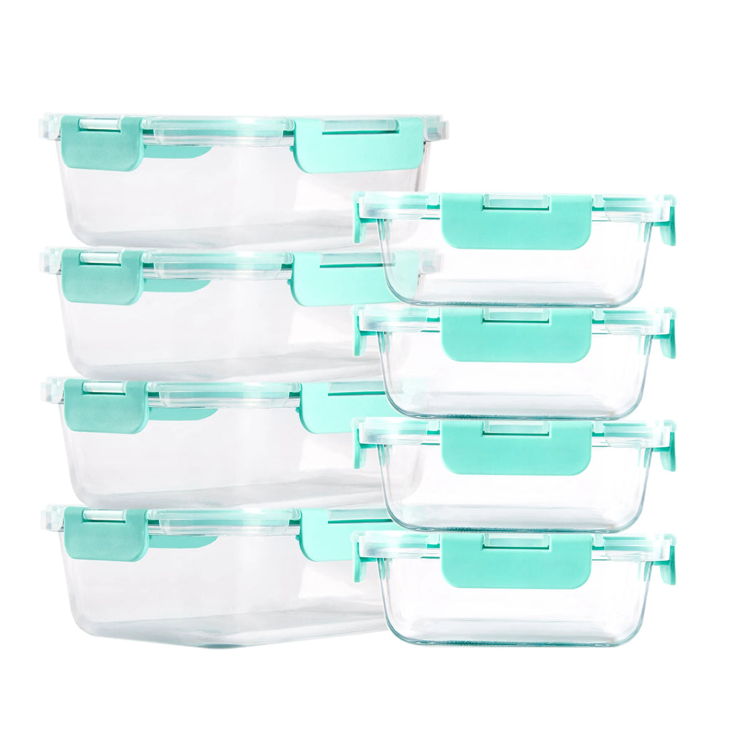 8-Piece Glass Food Storage Containers Set, BPA-Free, Leakproof, Microwave & Oven Safe, 6 Sizes, Borosilicate Glass Lock Lid