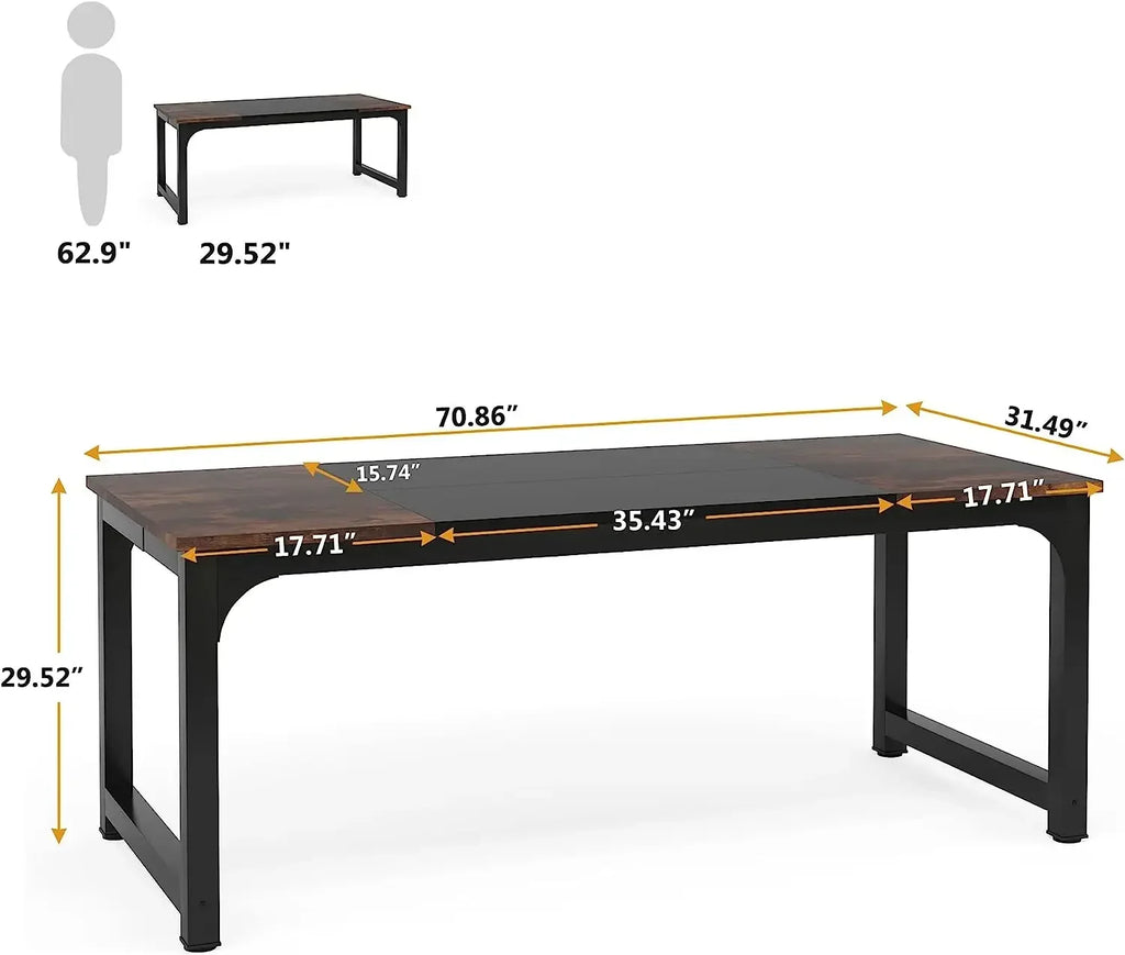 Tribesigns 70.8" Executive Computer Desk - Large Home Office Workstation, Dual Monitor Ready, 70x31x29", Assembly Required, Vintage Grey / Vintage Black / White