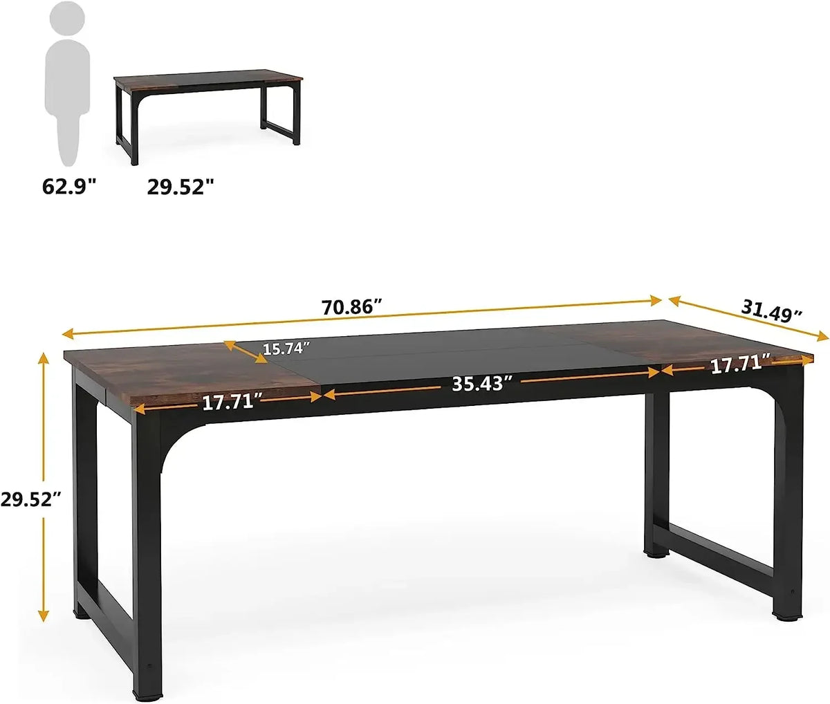 Tribesigns 70.8" Executive Computer Desk - Large Home Office Workstation, Dual Monitor Ready, 70x31x29", Assembly Required, Vintage Grey / Vintage Black / White