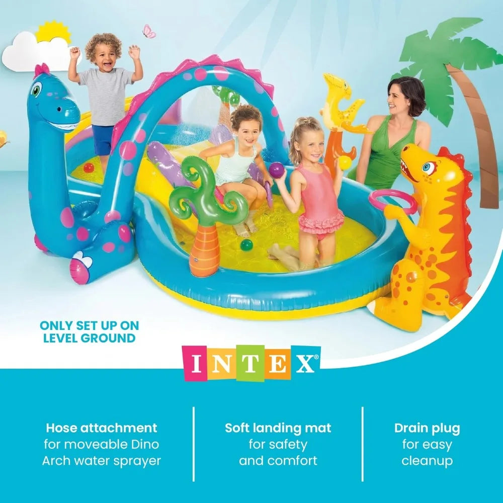 Inflatable Kids Swimming Pool with Slide, 11ft x 7.5ft x 44in Outdoor Play Center, Water Sprayer & Games