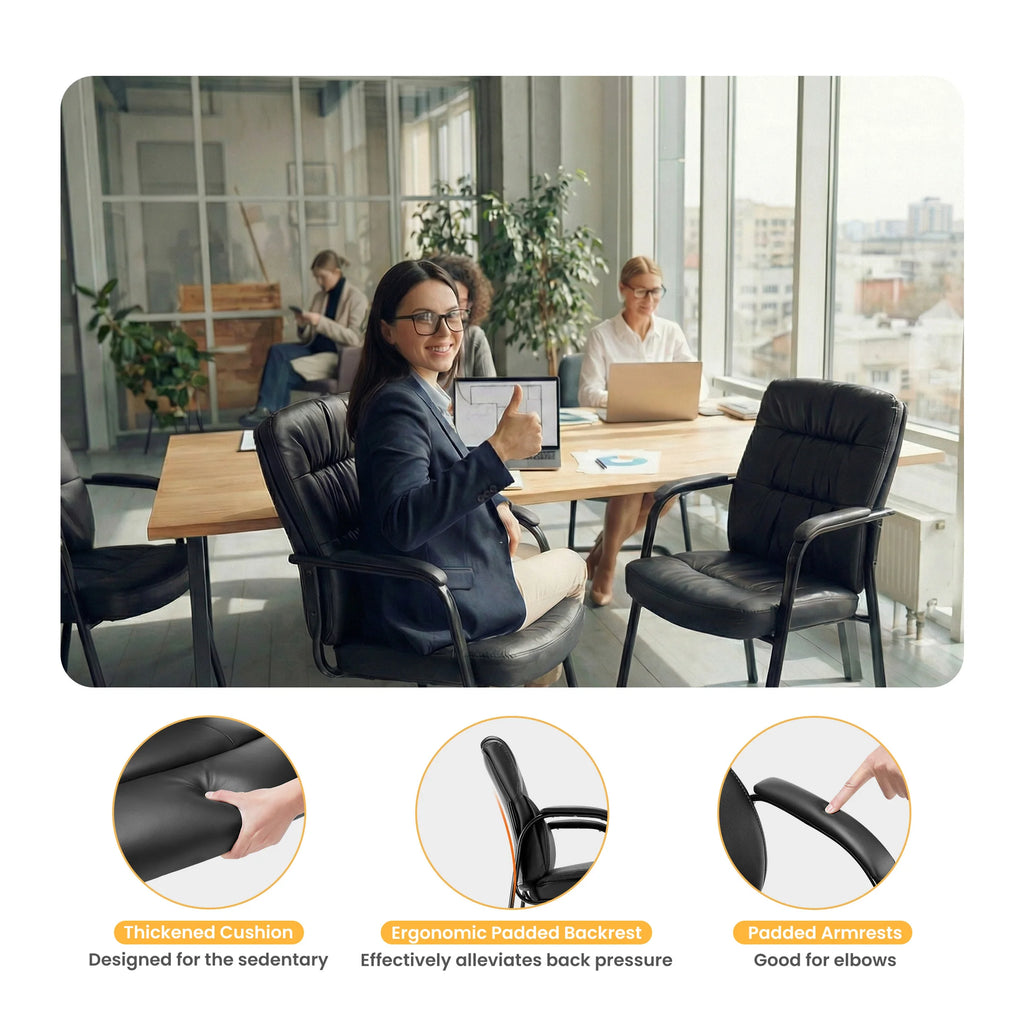 Heavy PU Leather Ergonomic Office Chair with Lumbar Support Padded Armrests Waiting Room Desk Chair Office