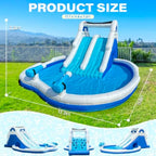 Backyard summer party inflatable water park for big kids, PVC material, blue and yellow, 17.7FT double splash pool