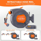 Retractable Garden Hose Reel 1/2 In x 100 FT Wall Mounted with 9 Function Sprayer Nozzle
