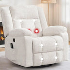Ivory White 360° Swivel Rocking Chair for Adults with Massage, Heating, Storage, and USB Charging