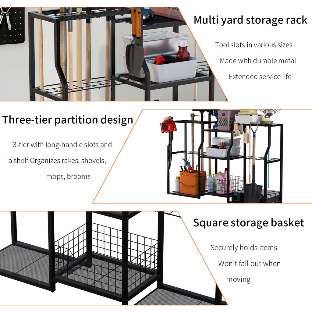 Freestanding Garden Tool Rack Outdoor Workshop Garage Storage Organizer with Slots for Tools