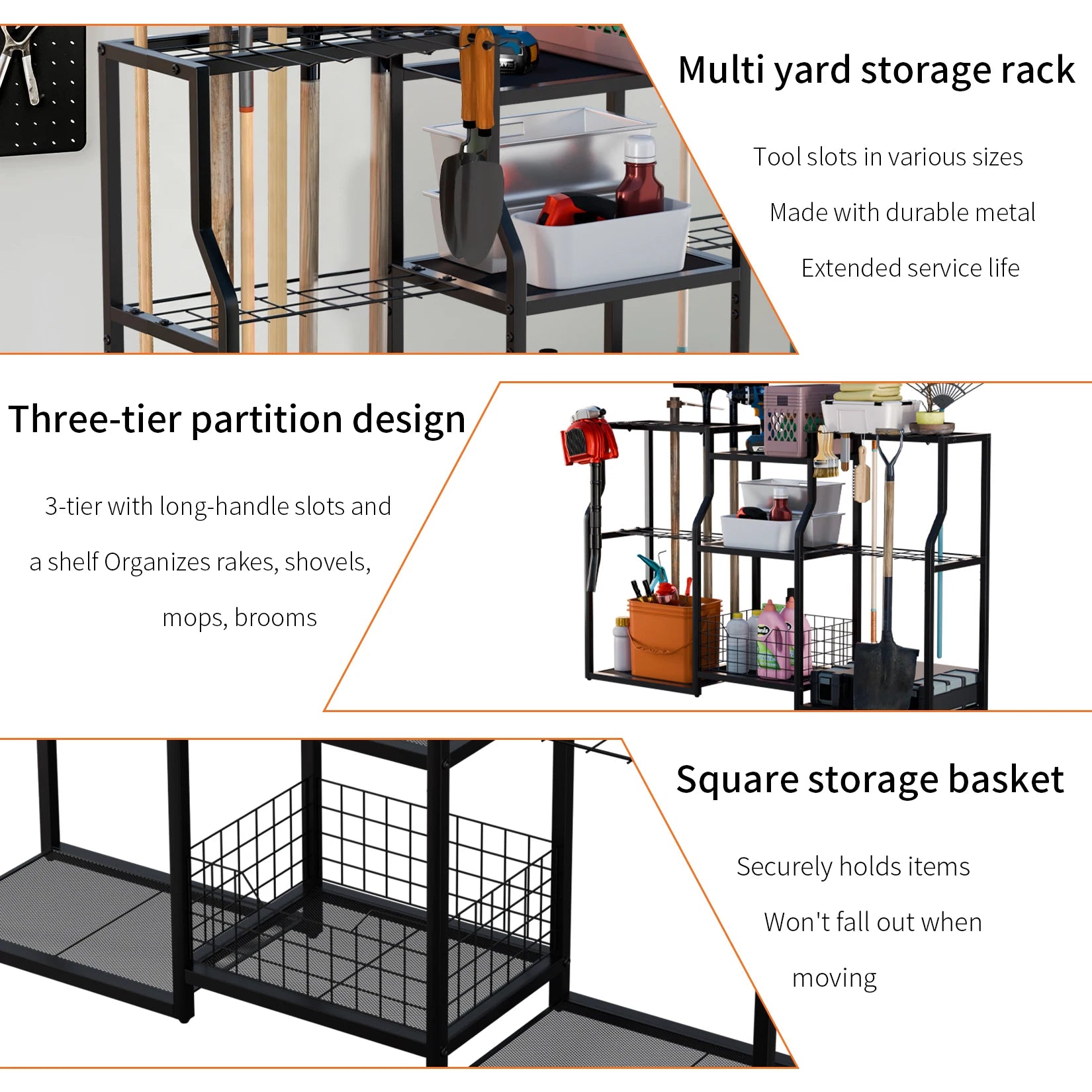 Freestanding Garden Tool Rack Outdoor Workshop Garage Storage Organizer with Slots for Tools
