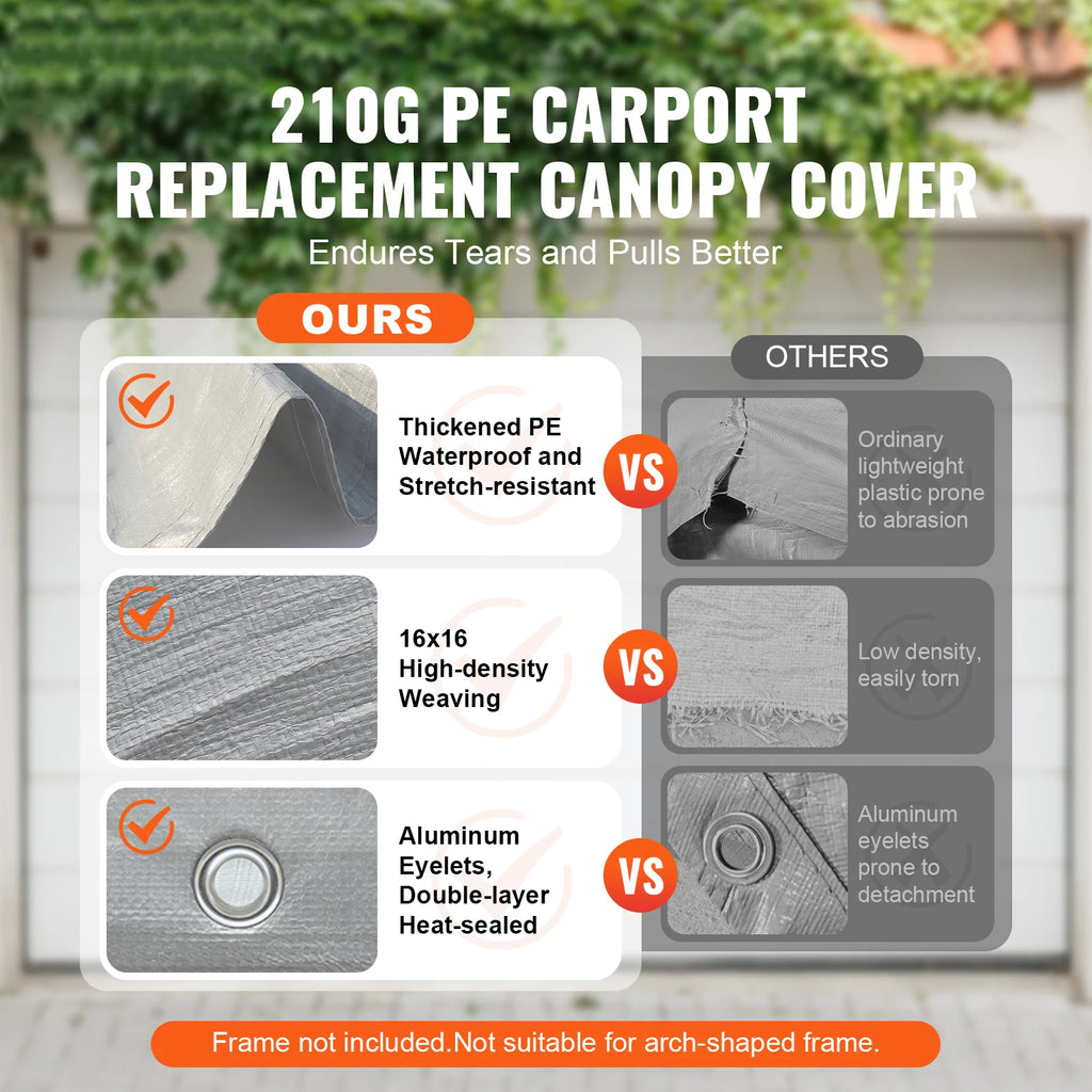Carport Replacement Canopy Cover Heavy-Duty Waterproof & UV Protected with Ball Bungees
