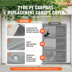 Carport Replacement Canopy Cover Heavy-Duty Waterproof & UV Protected with Ball Bungees