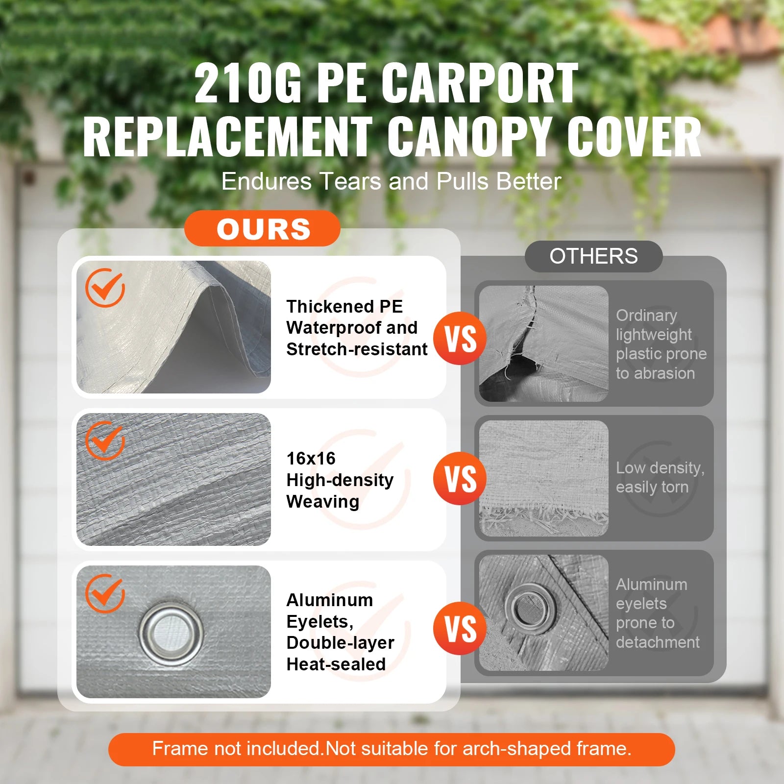 Carport Replacement Canopy Cover Heavy-Duty Waterproof & UV Protected with Ball Bungees