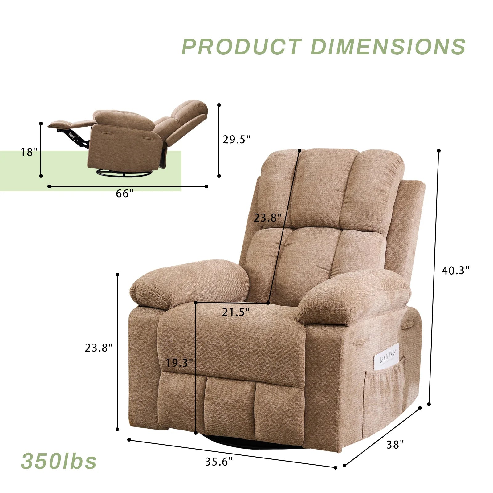Rocking Recliner Chair, Modern Glider, Chenille Fabric Upholstery Recliner, Manual Reclining