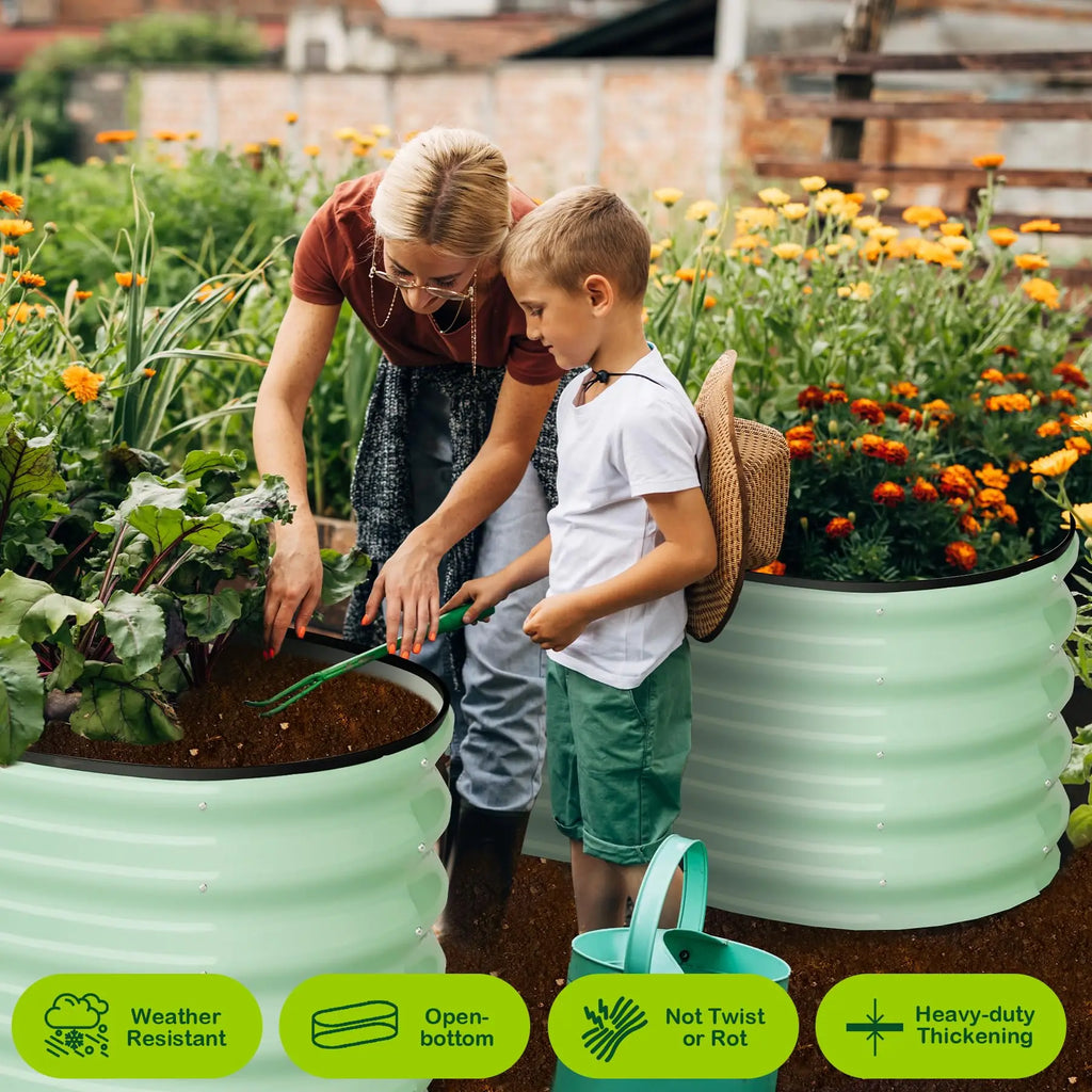 2-Pack Oval Galvanized Steel Raised Garden Bed Open Base Safety Edge Planter Box