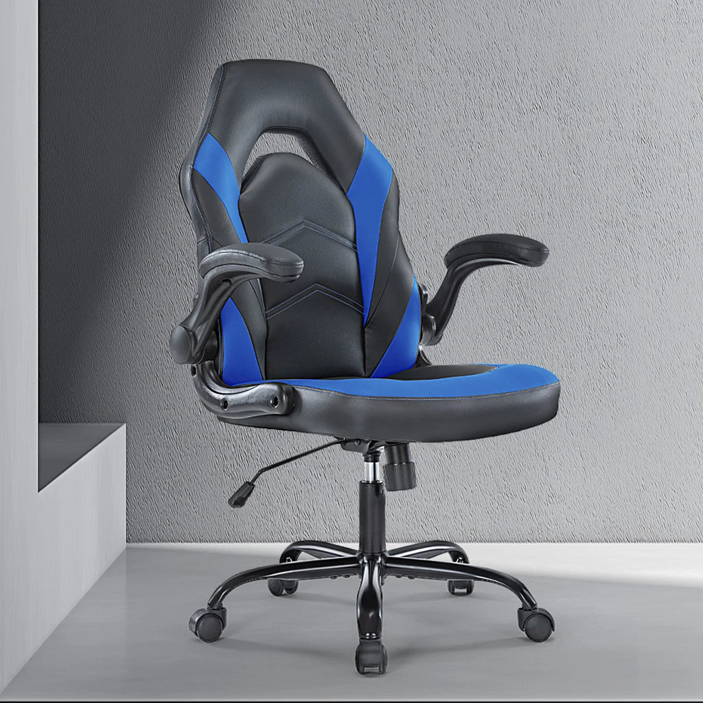 Gaming Ergonomic Office Chair with Swivel Rolling Adjustable PU Leather Racing Chair Flip-up Armrest