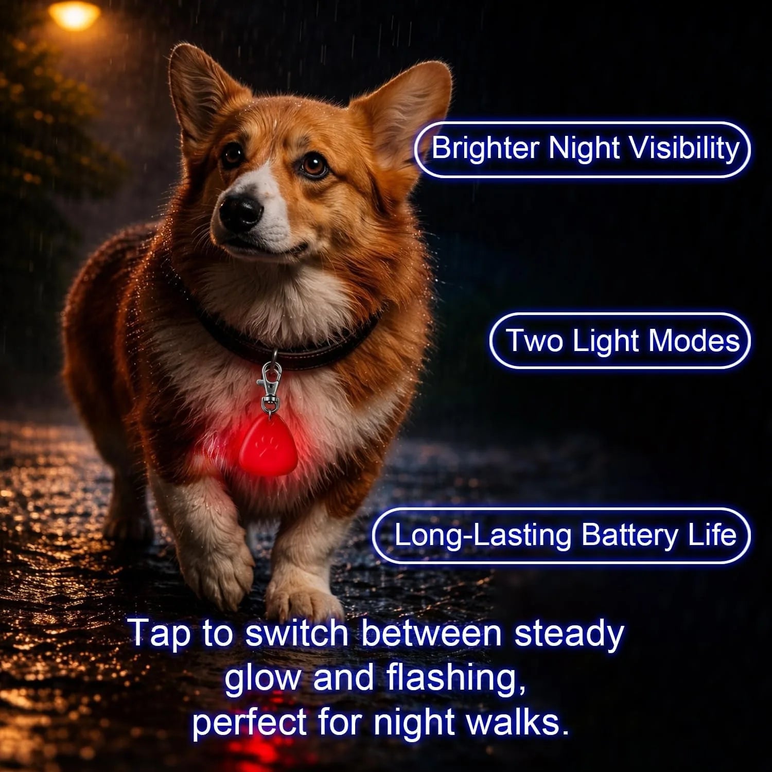 Clip-On Dog Safety Light for Night Walking, High Visibility Lightweight for All Pets, Red