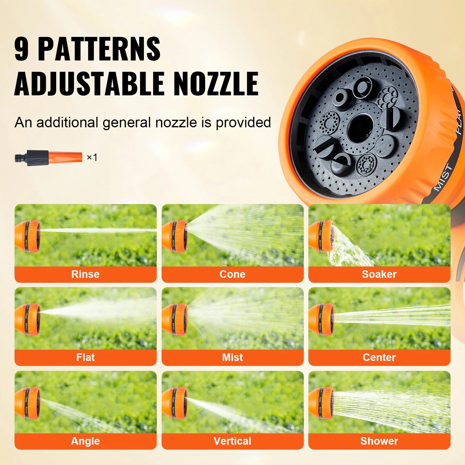 Retractable Hose Reel 180° Swivel Bracket Wall-Mounted with 9-Pattern Nozzle Automatic Rewind