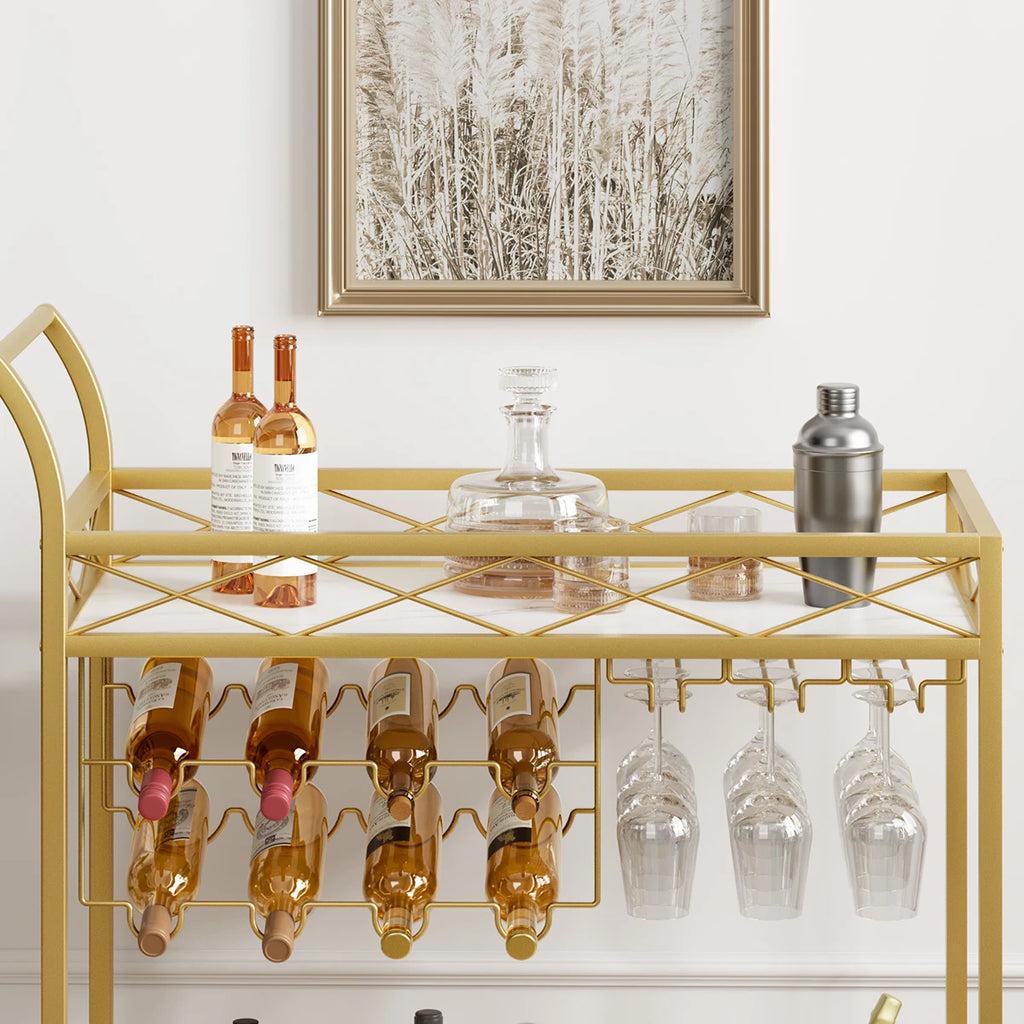 2-Tier Home Dining Room Bar Serving Cart on Lockable Wheels