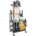 16 Slots Garden Tool Organizer Tower Rack with Hooks Wheels Long-Handled Rake Holder for Garage Storage
