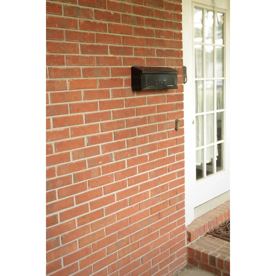 Townhouse galvanized steel small wall-mount mailbox in black for residential outdoor use with rust-resistant finish