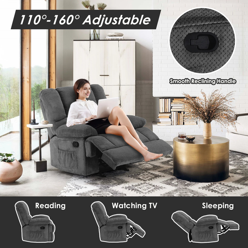 Oversized Rocker Recliner Chair, Upholstered High Back Comfortable & Heavy Duty, for Adults Living Room, Home Theater