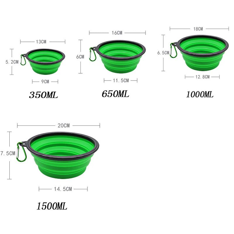 Folding Portable Silicone Dog Feeder Bowl with Carabiner Bottle Food Water Container