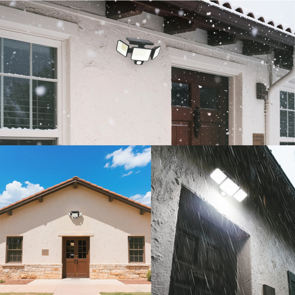 Solar Motion Sensor Outdoor Security Light, 3000LM 3-Head with 270° Wide Angle Illumination, 200+LED Wall Light for Porch Garage Yard Entrance, 3 Lighting Modes