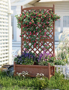 61.5" Wood Planter Box Raised Garden Bed With Trellis/Wheels