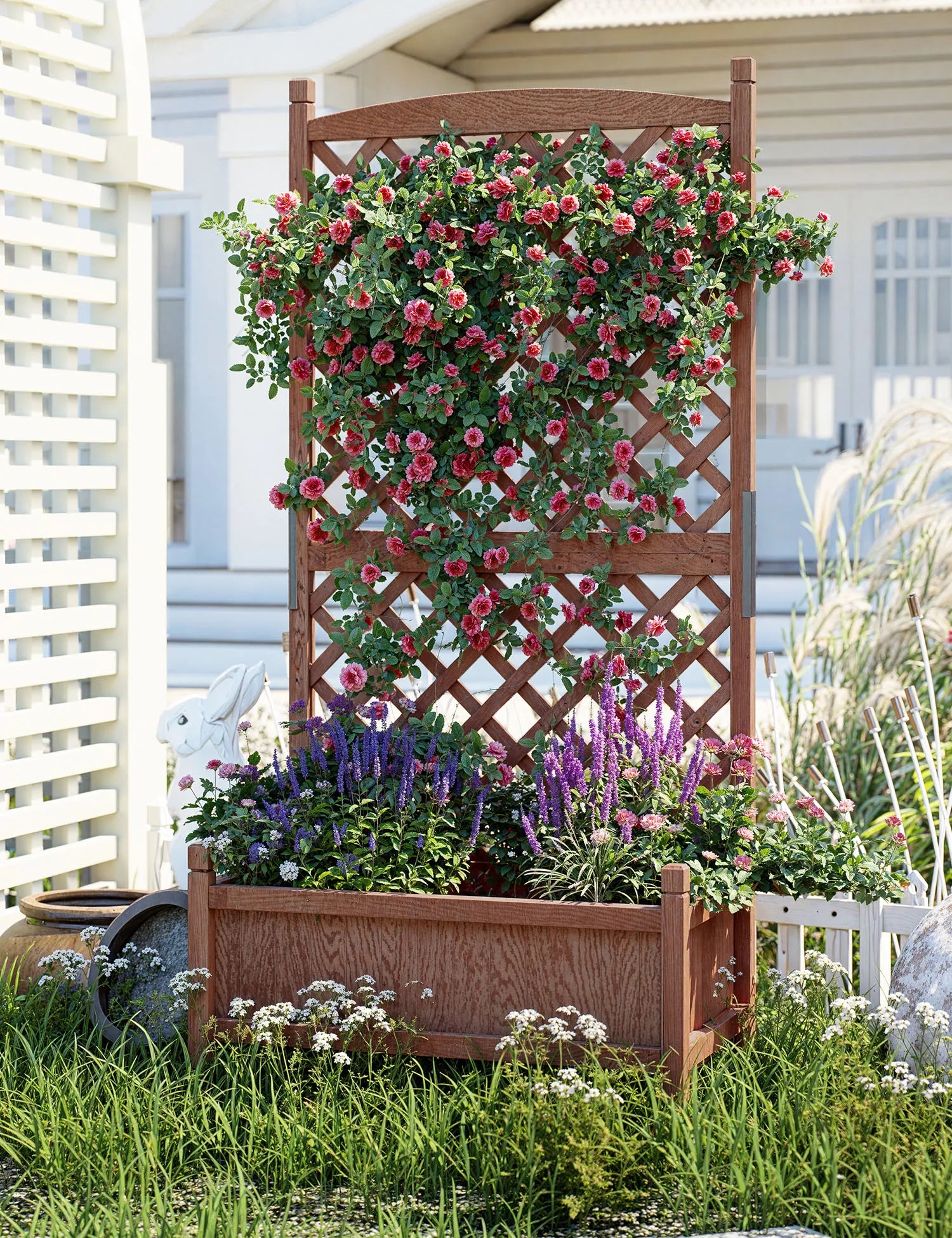 61.5" Wood Planter Box Raised Garden Bed With Trellis/Wheels