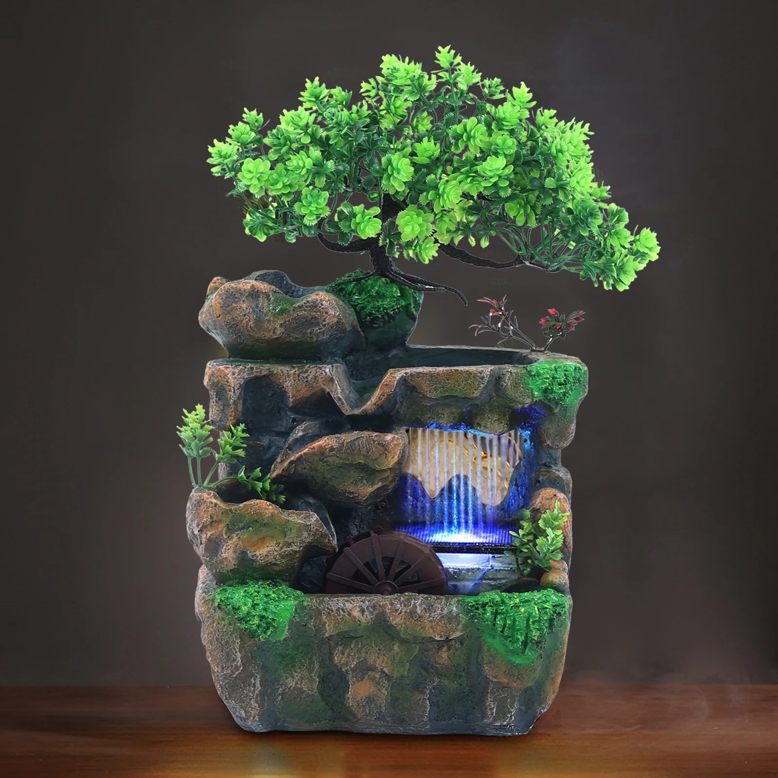 Indoor Fountain Waterfall Decoration with Color Changing LED Lighting