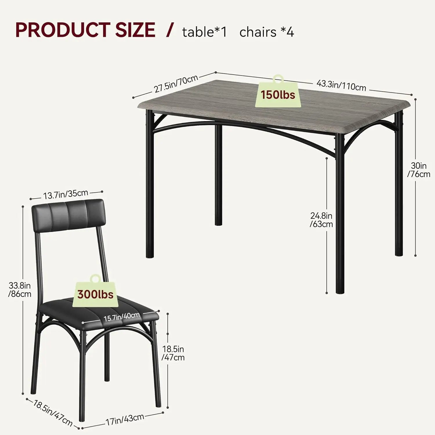 Modern Kitchen Table Set With 4 Upholstered Chairs