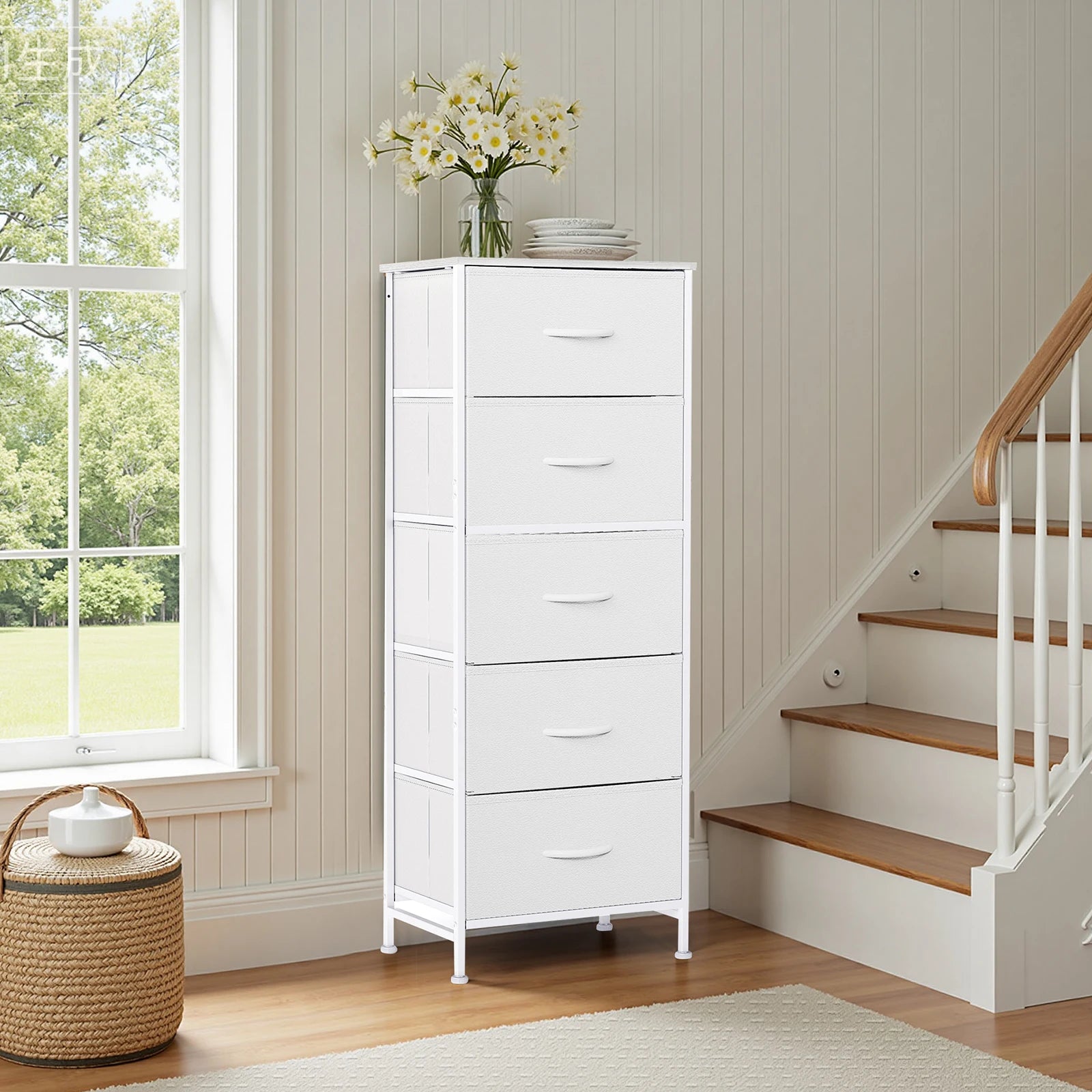 48IN Dresser With 5 Fabric Drawers Steel Frame