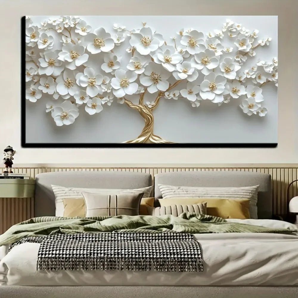 1 Nordic white flower oil painting on canvas,