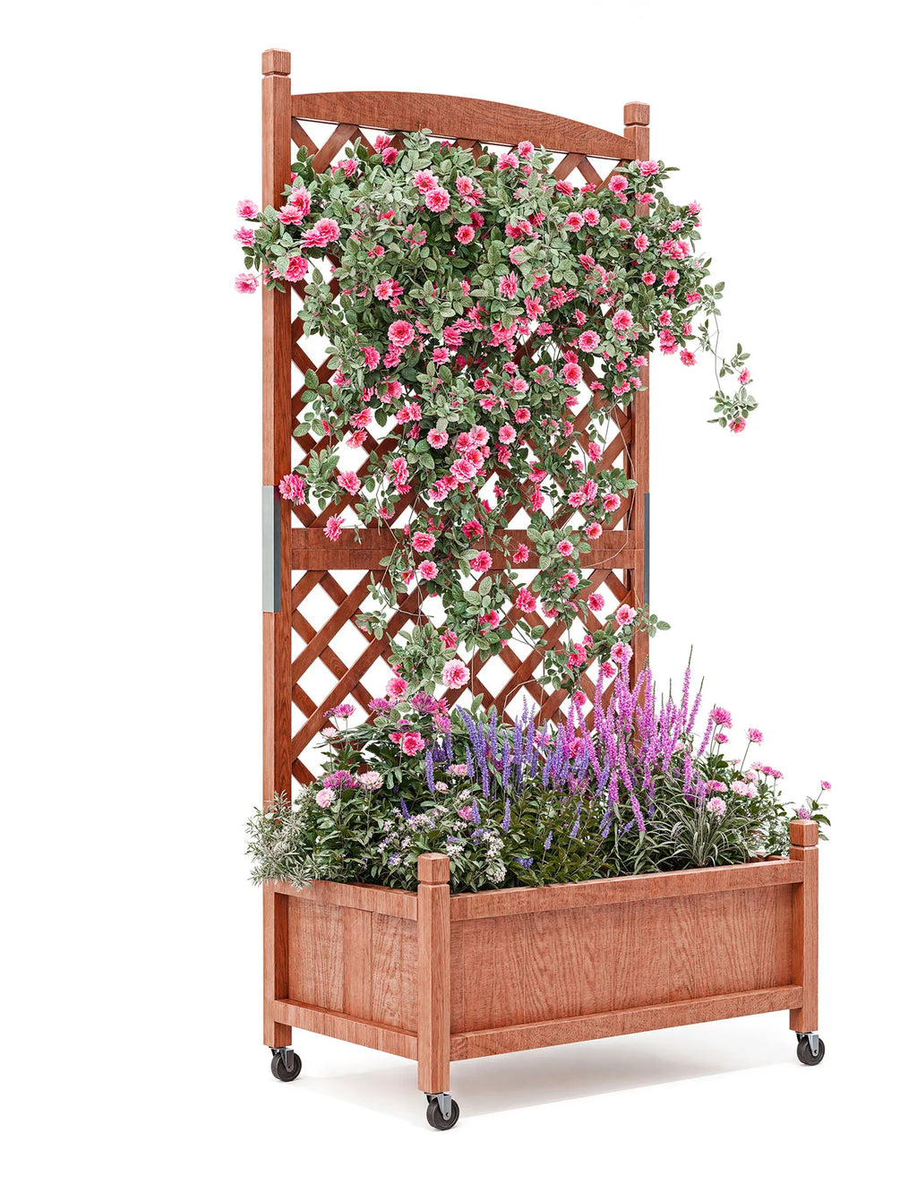 61.5" Wood Planter Box Raised Garden Bed With Trellis/Wheels