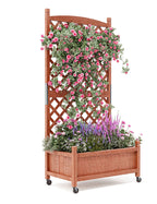 61.5" Wood Planter Box Raised Garden Bed With Trellis/Wheels