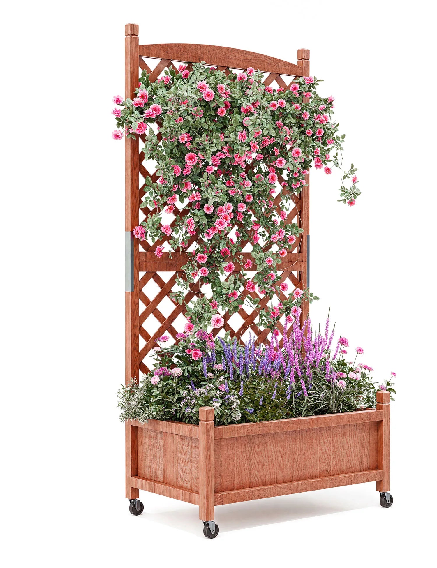 61.5" Wood Planter Box Raised Garden Bed With Trellis/Wheels