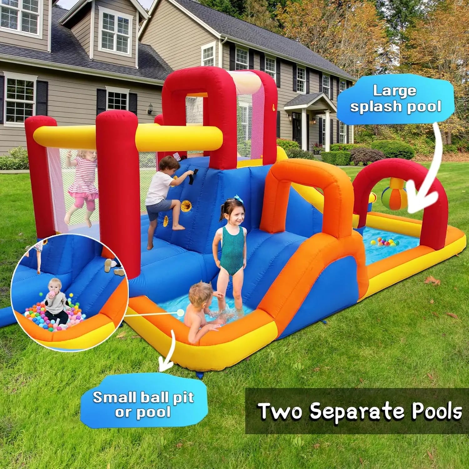 Inflatable Water Slide, 10 in 1 Water Park Bounce House with Splash Pool, 2 Slides, Ball Pit, Water Cannon, Climbing Wall
