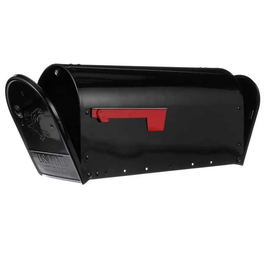 Outback Double Door Large Steel Post Mount Mailbox Black