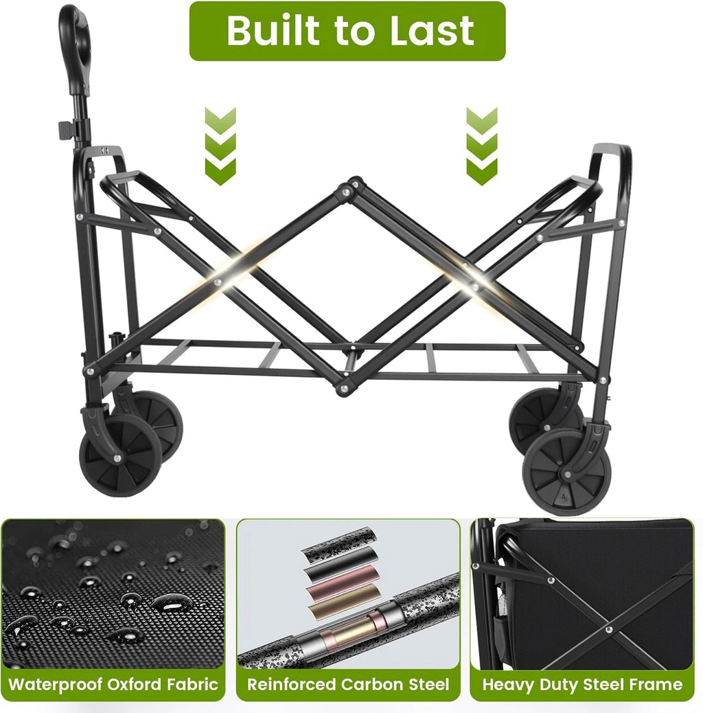 Heavy Duty Foldable, Portable Wagon for Groceries, Beach with All-Terrain Wheels  Drink Holders,