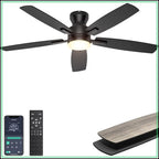 52" Low Profile Ceiling Fan with Light & Remote/APP, Quiet DC Motor, Dimmable, Black, for Bedroom Living Room