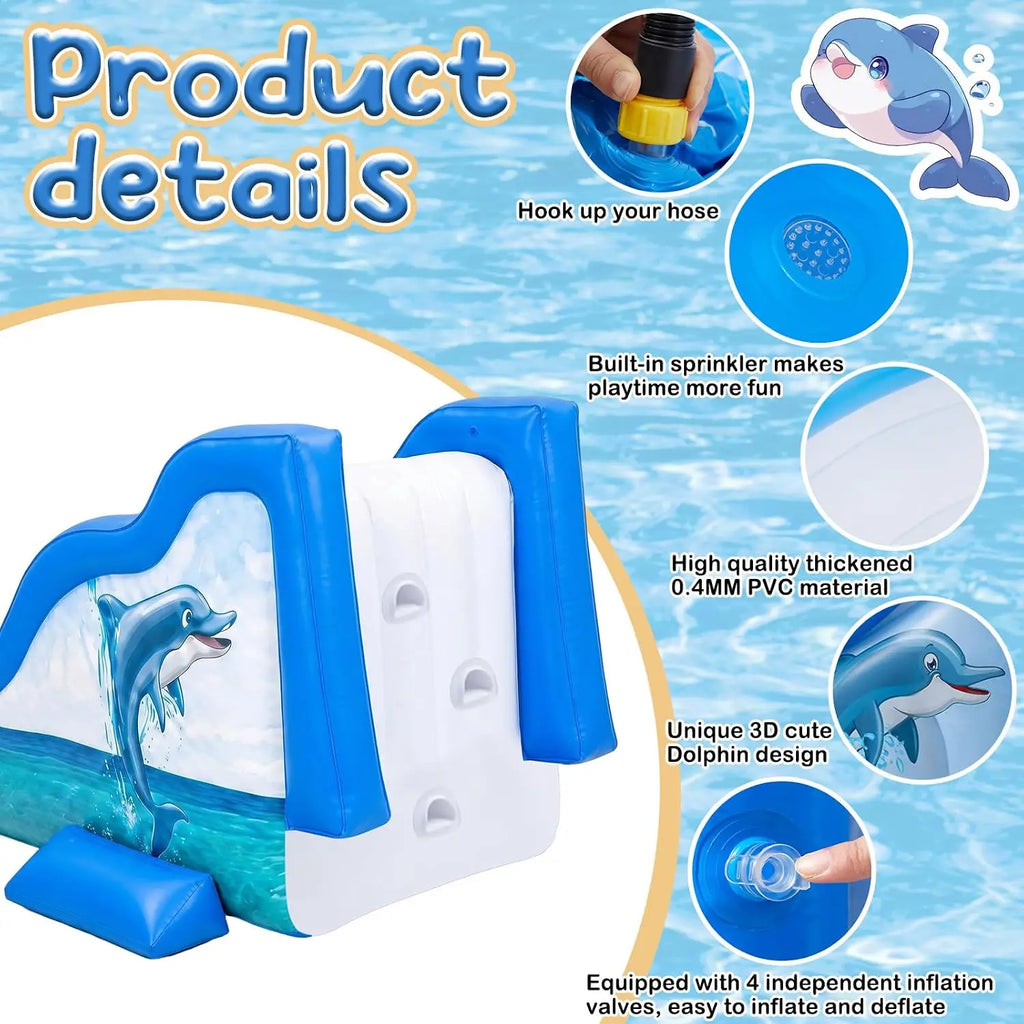 125-Inch Extra-Long Inflatable Dolphin Pool Slide for Summer Swimming Fun, Play Toy for Adults