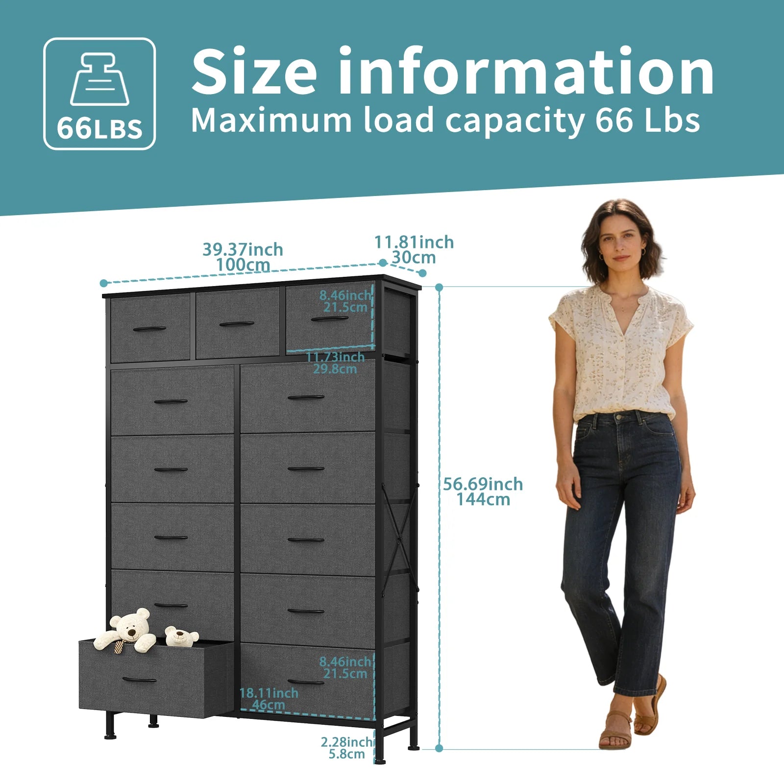 13 Fabric Drawers Cabinet Storage Organizer Adjustable Feet Steel Frame