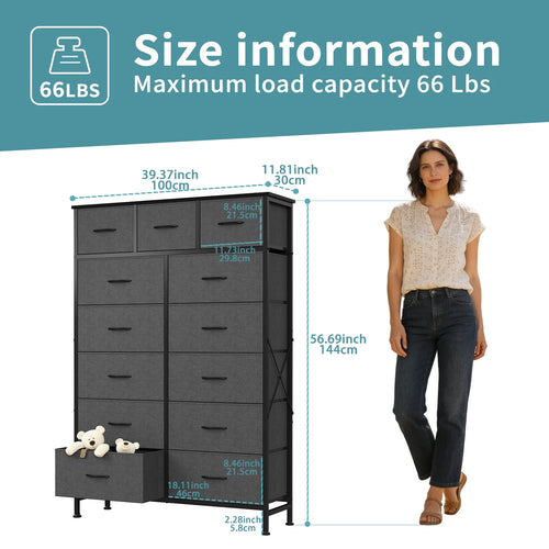 13 Fabric Drawers Cabinet Storage Organizer Adjustable Feet Steel Frame