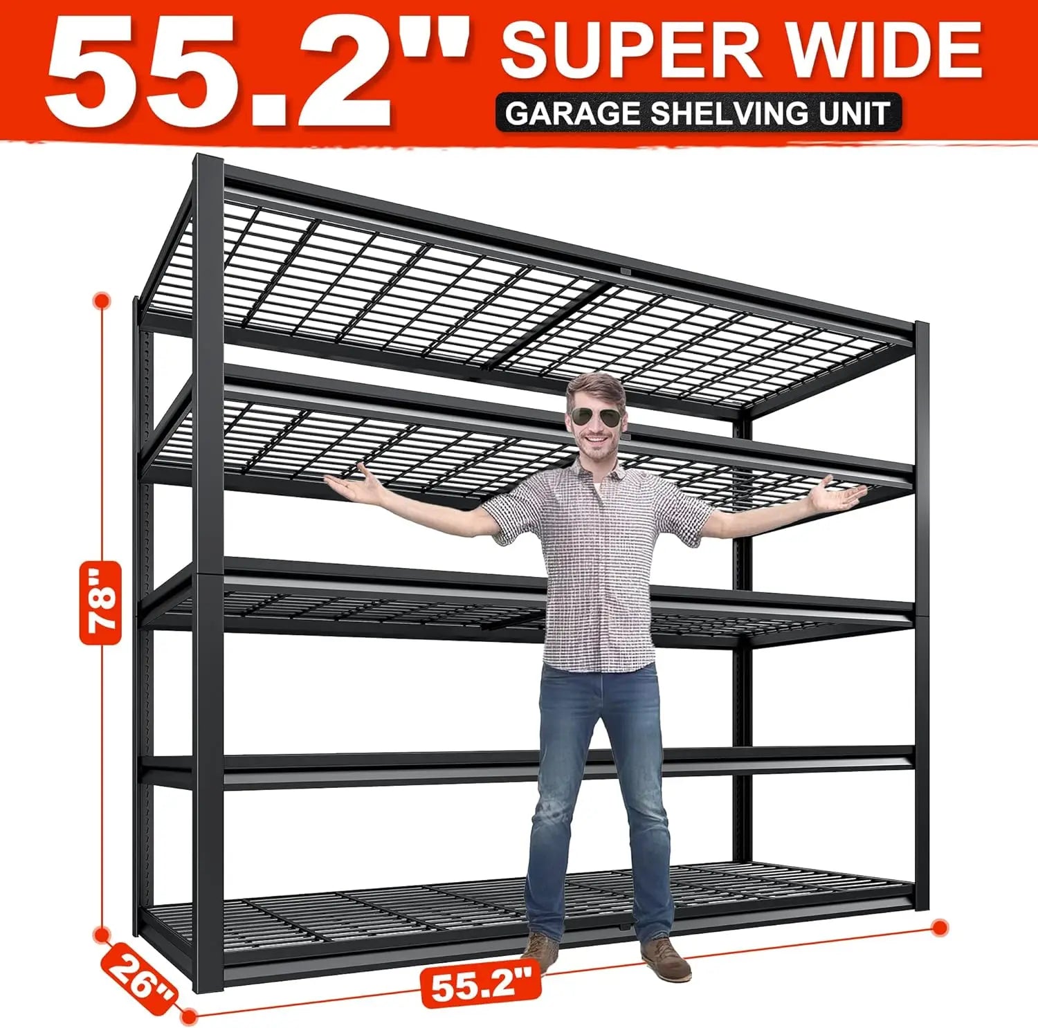 78" H Garage Shelving 3000LBS Heavy Duty Storage Shelves Adjustable 5 Tier Metal Shelving Unit for Storage Rack Storage